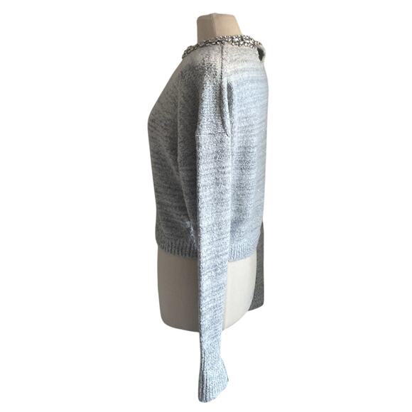 J. CREW Embellished Pullover Sweater Womens Sz Medium Grey Rhinestone Holiday - Picture 4 of 6
